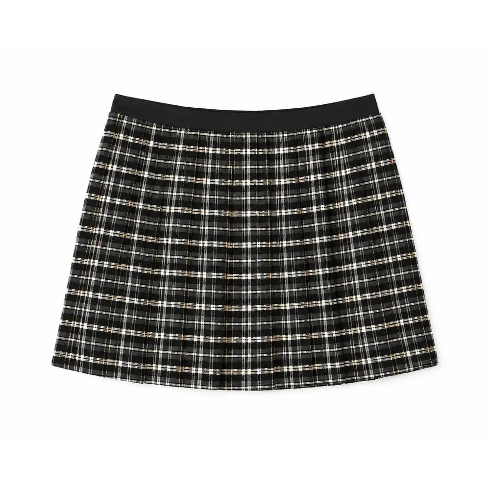 GANT Rugger Women's Pleated A-Line Skirt Navy Cream Argyle Plaid Medium EUC